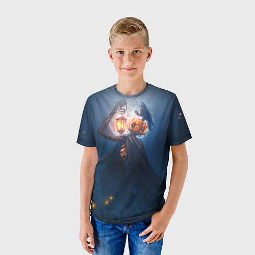 Детская футболка ТЫКВИННЫЙ МОНСТР В ТУМАНЕ ХЕЛЛОУИН / 3D-принт – фото 3