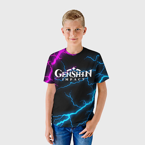 Детская футболка GENSHIN IMPACT NEON FLASH НЕОНОВЫЕ РАЗРЯДЫ МОЛНИЙ / 3D-принт – фото 3