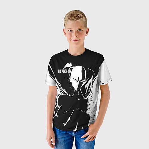 Детская футболка Черно-белый Сайтама One Punch-Man / 3D-принт – фото 3