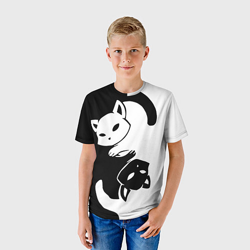 Детская футболка Черный и белый кот кувыркаются / 3D-принт – фото 3