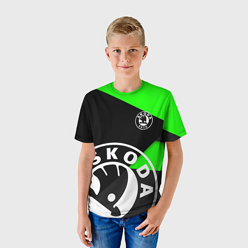 Детская футболка SKODA GEOMETRY SPORT GREEN / 3D-принт – фото 3