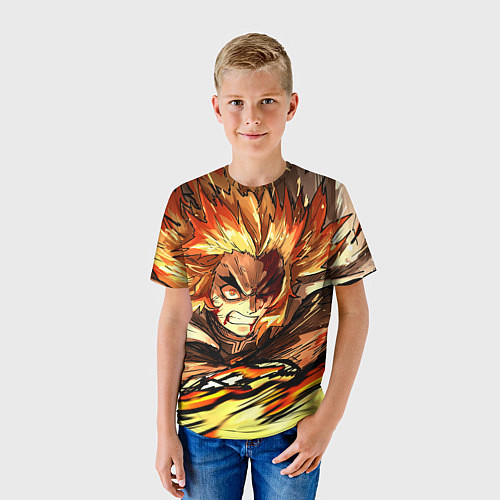 Детская футболка Убийца демонов - Ренгоку Кёджуро / 3D-принт – фото 3