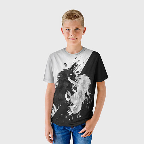Детская футболка ИНЬ ЯНЬ ВОЛКИ ЧЁРНО БЕЛЫЙ / 3D-принт – фото 3