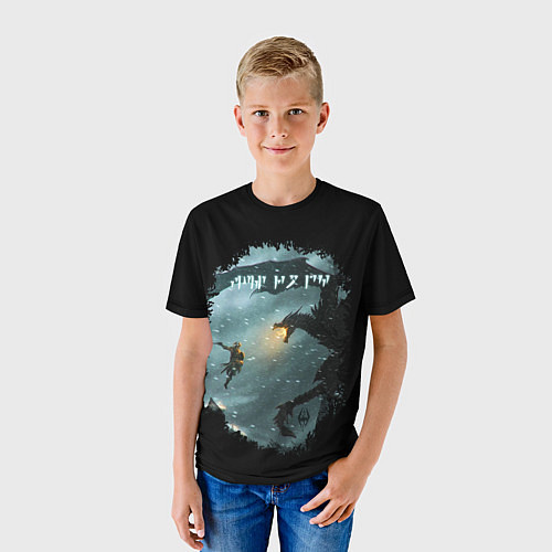 Детская футболка TES SKYRIM FIGHT DRAGON / 3D-принт – фото 3