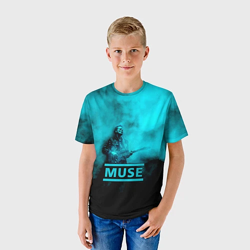 Детская футболка Мэттью Беллами бирюзовый туман Muse / 3D-принт – фото 3