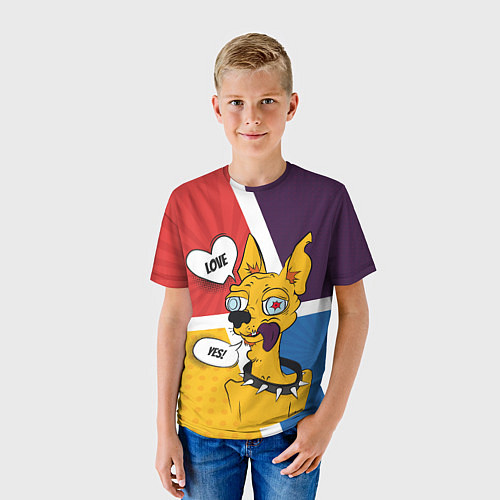 Детская футболка Comics Пес Dog Love Yes / 3D-принт – фото 3