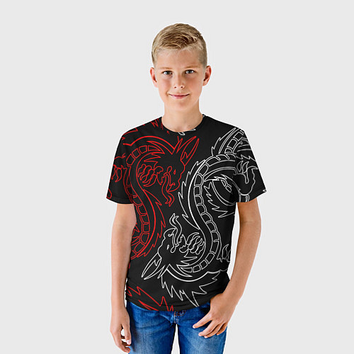 Детская футболка БЕЛО КРАСНЫЙ ДРАКОН RED WHITE DRAGON / 3D-принт – фото 3