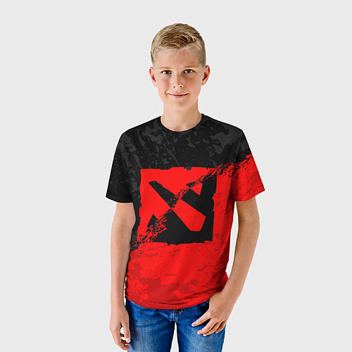 Детская футболка DOTA 2 RED BLACK LOGO, БРЫЗГИ КРАСОК / 3D-принт – фото 3