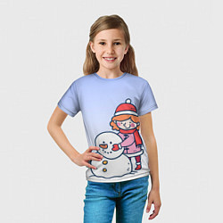 Футболка детская Девочка лепит снеговика, цвет: 3D-принт — фото 2