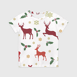 Футболка детская Новогодние Олени Снежинки, цвет: 3D-принт