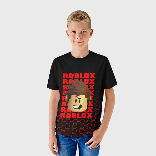 Детская футболка ROBLOX LEGO FACE УЗОР СОТЫ / 3D-принт – фото 3