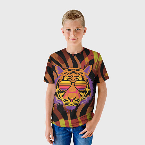 Детская футболка Крутой тигр в очках ретро / 3D-принт – фото 3