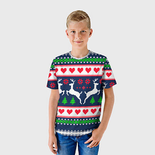 Детская футболка Новогодние олени: узор / 3D-принт – фото 3