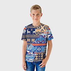 Футболка детская НОВОГОДНИЙ УЗОР ОЛЕНИ И МЕДВЕДИ НОВЫЙ ГОД 2022, цвет: 3D-принт — фото 2