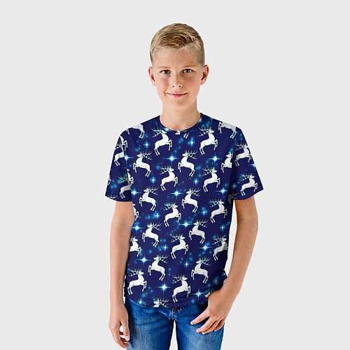 Детская футболка Новогодние олени и звезды / 3D-принт – фото 3
