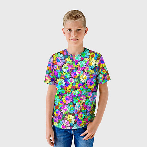 Детская футболка Rainbow flowers / 3D-принт – фото 3