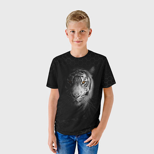 Детская футболка Тигр черно-белый соты / 3D-принт – фото 3