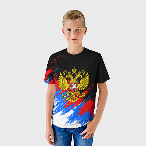 Детская футболка ТРИКОЛОР РОССИЯ, БРЫЗГИ КРАСОК / 3D-принт – фото 3
