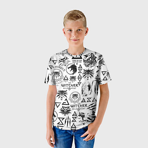 Детская футболка THE WITCHER LOGOBOMBING ЧЁРНО БЕЛЫЙ ВЕДЬМАК ПАТТЕР / 3D-принт – фото 3