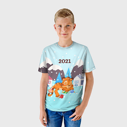 Детская футболка Спящий тигренок в ожидании нового года / 3D-принт – фото 3