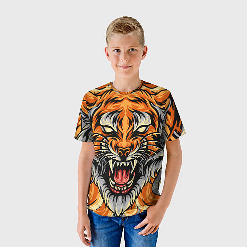 Детская футболка Символ года тигр в гневе / 3D-принт – фото 3