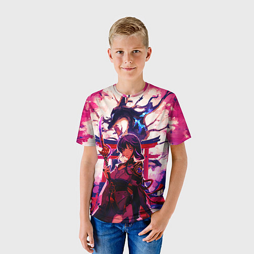 Детская футболка Шогун райден под деревом лисы Геншин Импакт / 3D-принт – фото 3