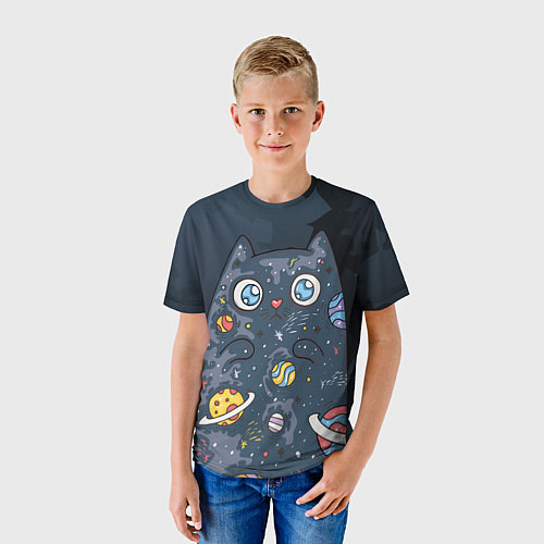 Детская футболка Космический кот в планетах / 3D-принт – фото 3