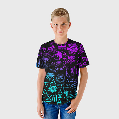 Детская футболка ВЕДЬМАК ЛОГОБОМБИНГ НЕОН / 3D-принт – фото 3
