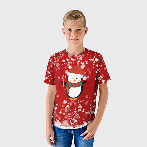 Детская футболка Пингвин в новогодней шапочке / 3D-принт – фото 3