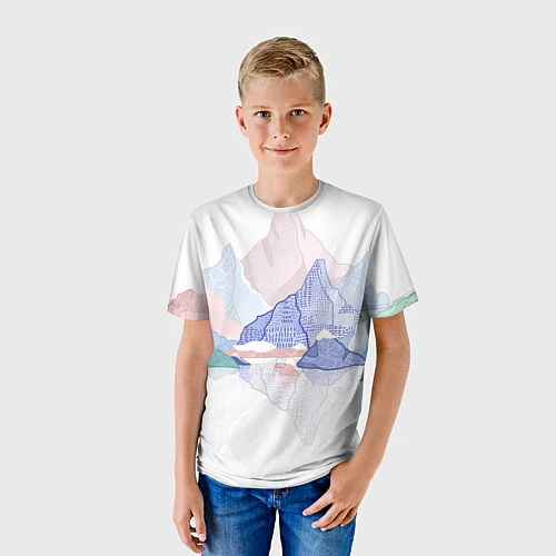 Детская футболка Разноцветные пастельные оттенки гор в отражении во / 3D-принт – фото 3