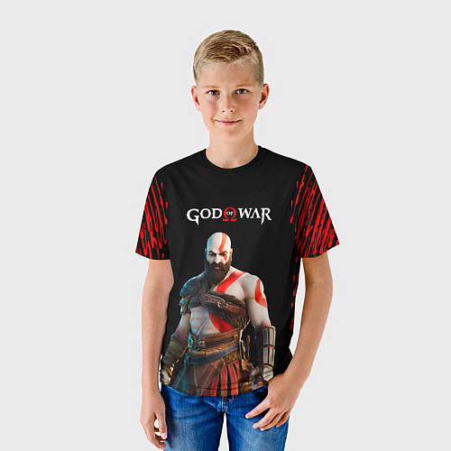 Детская футболка God of War красные разводы / 3D-принт – фото 3