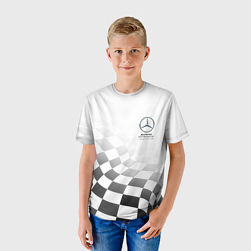 Детская футболка MERCEDES, МЕРСЕДЕС СПОРТ, ФИНИШНЫЙ ФЛАГ, ФОРМУЛА 1 / 3D-принт – фото 3