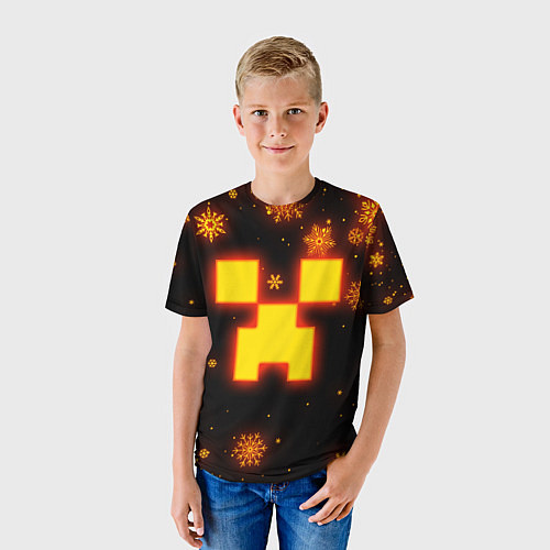 Детская футболка НОВОГОДНИЙ ОГНЕННЫЙ КРИПЕР CREEPER FIRE / 3D-принт – фото 3