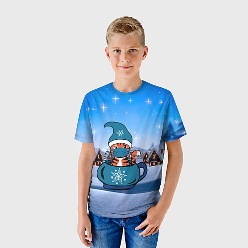 Детская футболка Антиковидный тигр в маске 2022 Covid-19 / 3D-принт – фото 3