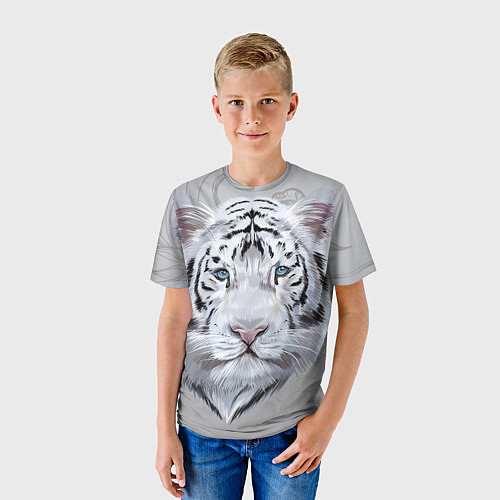 Детская футболка Снежный нежный тигр / 3D-принт – фото 3