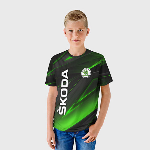 Детская футболка SKODA GEOMETRY STRIPES GREEN NEON / 3D-принт – фото 3