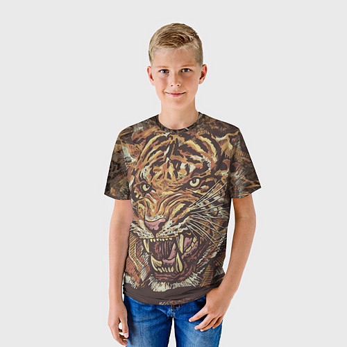 Детская футболка Хищный дикий тигр / 3D-принт – фото 3