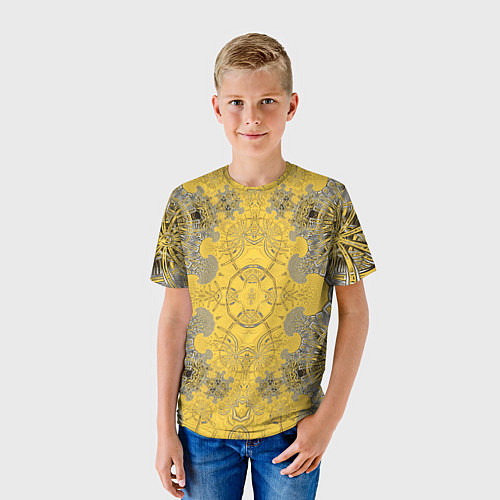 Детская футболка Коллекция Фрактальная мозаика Желтый на черном 573 / 3D-принт – фото 3