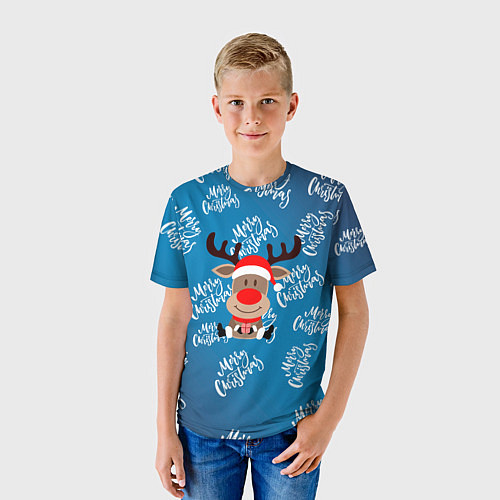 Детская футболка Merry Christmas Олень с подарком / 3D-принт – фото 3
