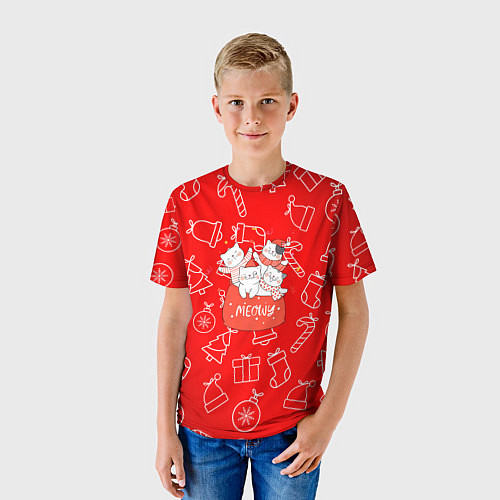 Детская футболка Коты в новогоднем мешке / 3D-принт – фото 3