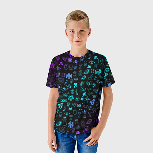 Детская футболка RAINBOW SIX SIEGE NEON PATTERN SYMBOL / 3D-принт – фото 3