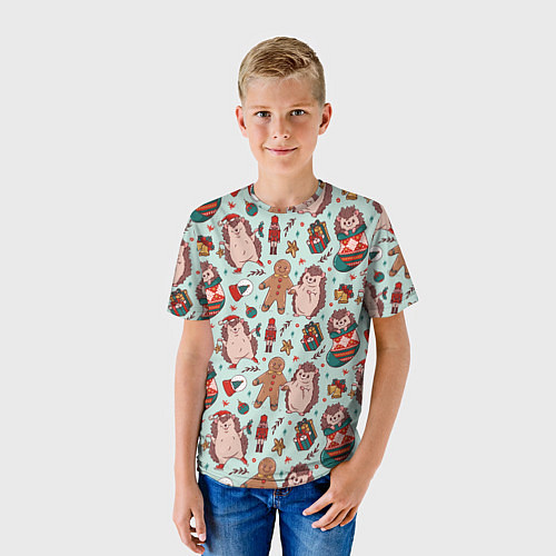 Детская футболка Новогодний ёжик и щелкунчик / 3D-принт – фото 3
