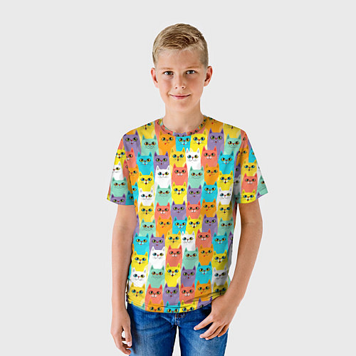 Детская футболка Разноцветные Мультяшные Котики / 3D-принт – фото 3