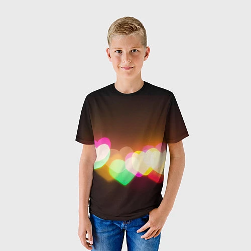 Детская футболка Горящие сердца всех цветов радуги / 3D-принт – фото 3