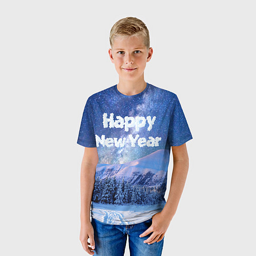 Детская футболка Космическая Зима Надпись Новый Год / 3D-принт – фото 3