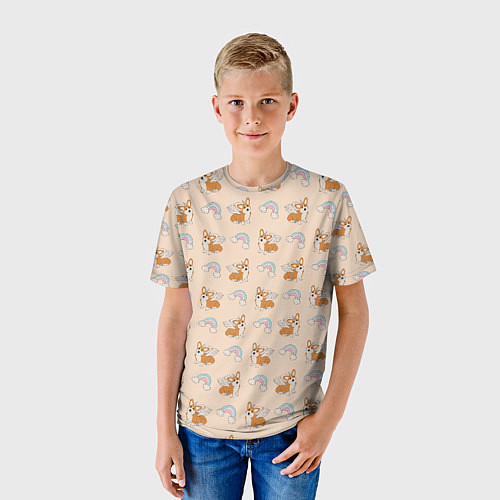 Детская футболка Корги - единороги паттерн / 3D-принт – фото 3