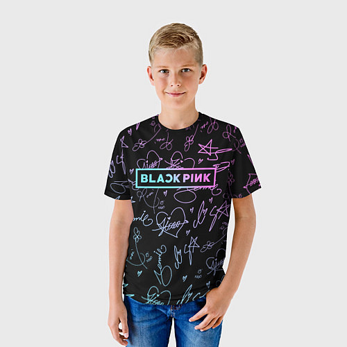 Детская футболка NEON BLACKPINK АВТОГРАФЫ / 3D-принт – фото 3