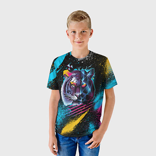Детская футболка Забрызганный тигр / 3D-принт – фото 3