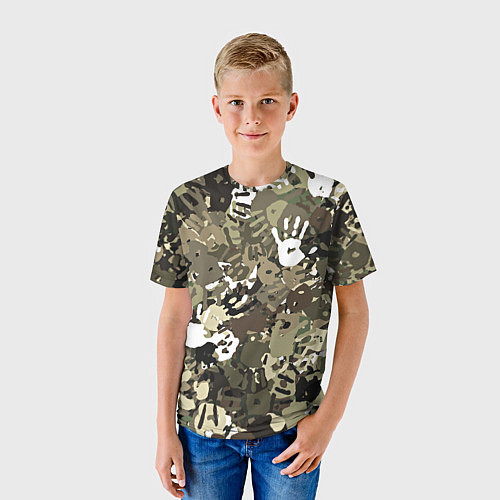 Детская футболка Камуфляж с отпечатками рук / 3D-принт – фото 3