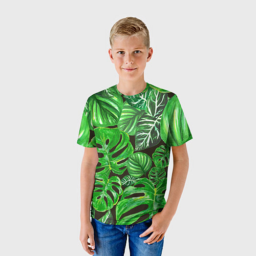 Детская футболка Тропические листья на темном фоне / 3D-принт – фото 3